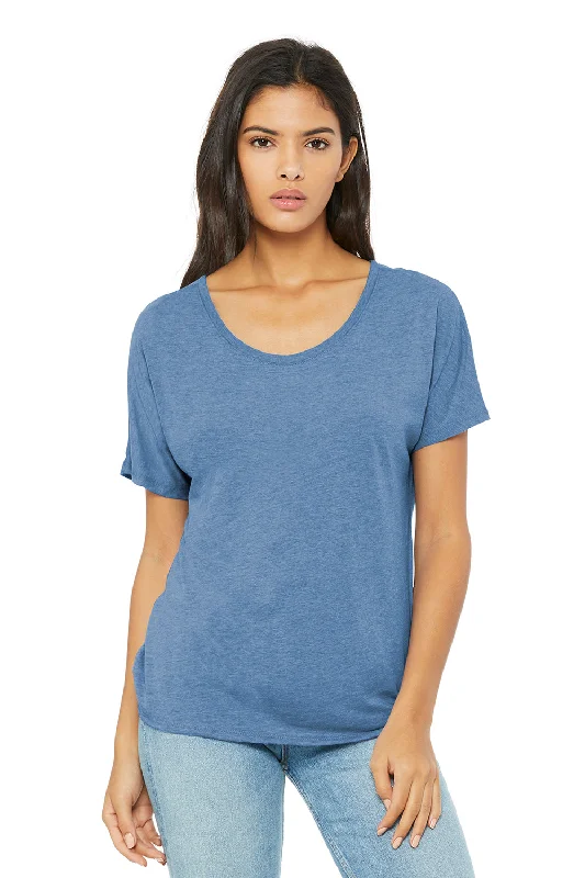 flap bold t-shirts -Bella + Canvas Womens Slouchy Short Sleeve Wide Neck T-Shirt - Blue Triblend