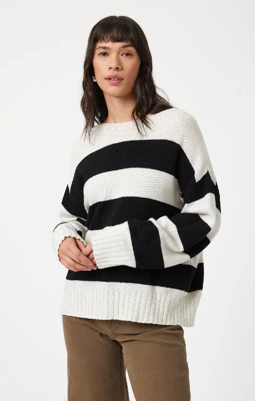 claret soft t-shirts -BOAT NECK SWEATER IN BLACK STRIPE