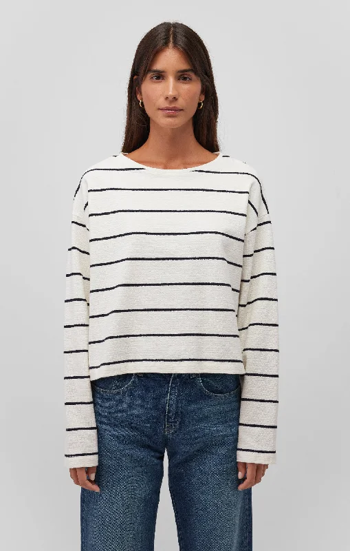 luxury brand t-shirts -BOAT NECK SWEATER IN DRESS BLUE STRIPE