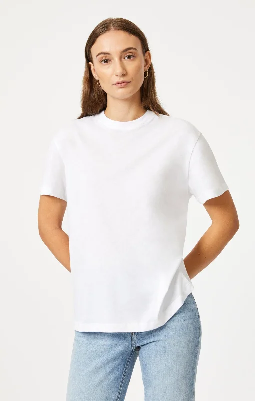 cropped sleeve t-shirts -CREW NECK T-SHIRT IN WHITE