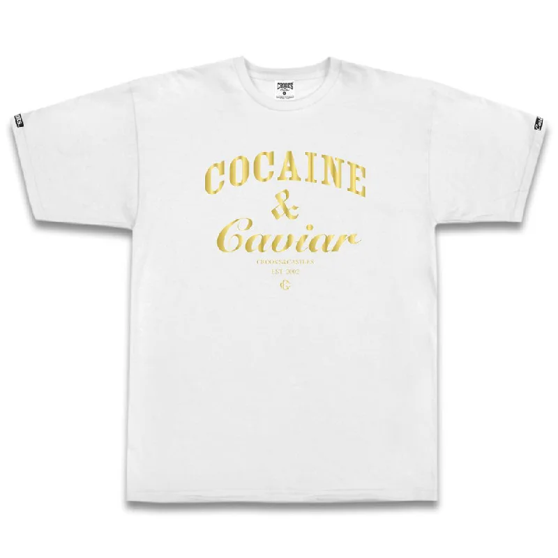 olive camo t-shirts -Crooks & Castles Cocaine and Caviar T-shirt White Gold