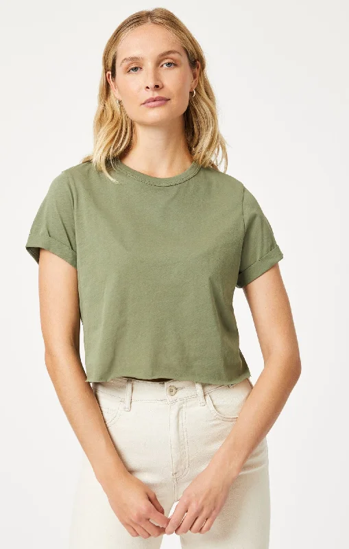 ebony bold t-shirts -CROPPED T-SHIRT IN DEEP LICHEN GREEN