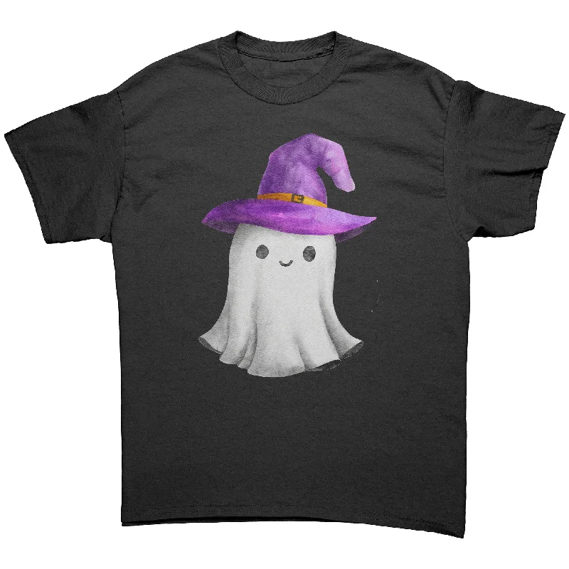 toddler bold t-shirts -Cute Ghost with Witch Hat Unisex Halloween T-Shirt