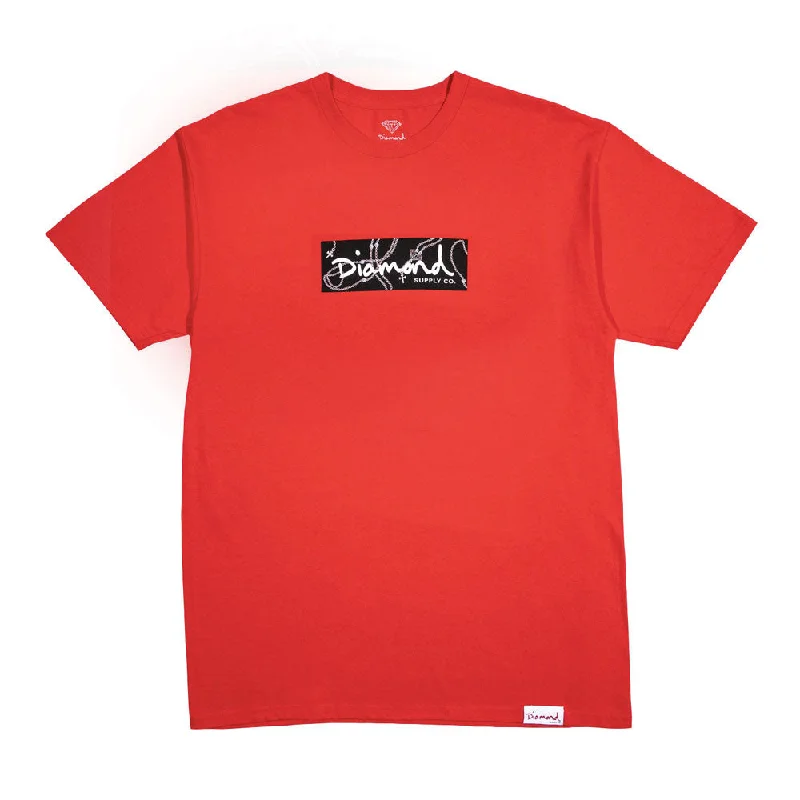 drape soft t-shirts -Diamond Supply Co Rosary Box Logo T-shirt Red