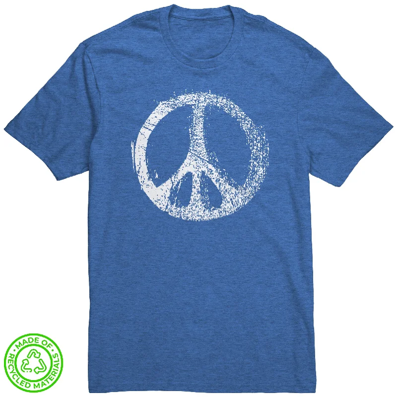 stitched trim t-shirts -Distressed PEACE SIGN 100% RECYCLED Fabric T-Shirt