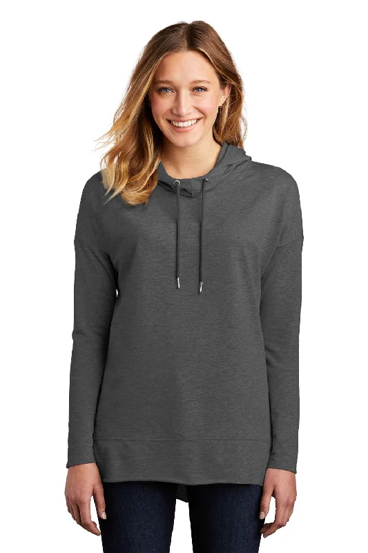 bronze logo t-shirts -District Womens French Terry Hooded T-Shirt Hoodie - Washed Coal Grey