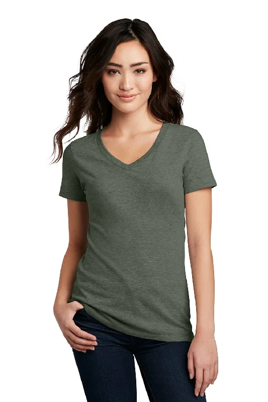 cerise soft t-shirts -District Womens Perfect Blend Short Sleeve V-Neck T-Shirt - Heather Olive Green