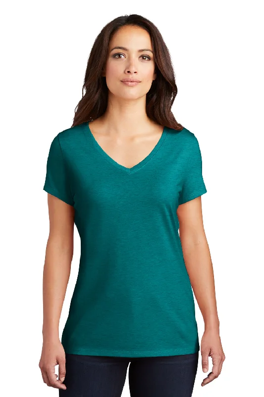 edge trim t-shirts -District Womens Perfect Tri Short Sleeve V-Neck T-Shirt - Heather Teal Blue