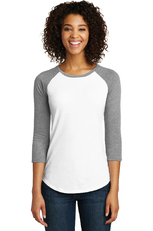 loose flow t-shirts -District Womens Very Important 3/4 Sleeve Crewneck T-Shirt - White/Heather Light Grey - Closeout