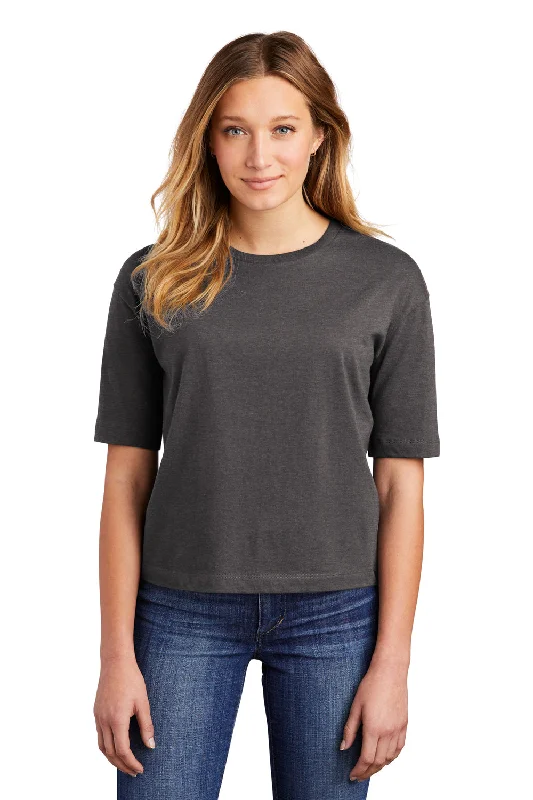 cropped sleeve t-shirts -District Womens Very Important Boxy Short Sleeve Crewneck T-Shirt - Heather Charcoal Grey