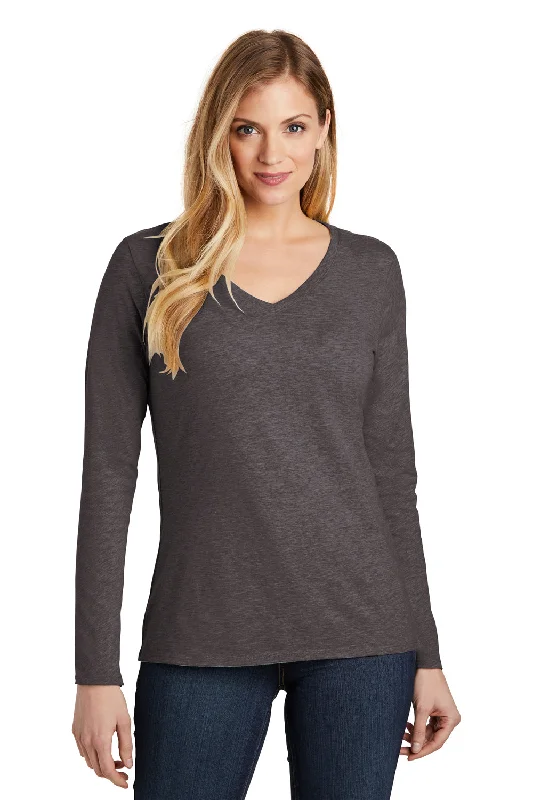 plum cropped t-shirts -District Womens Very Important Long Sleeve V-Neck T-Shirts - Heather Charcoal Grey