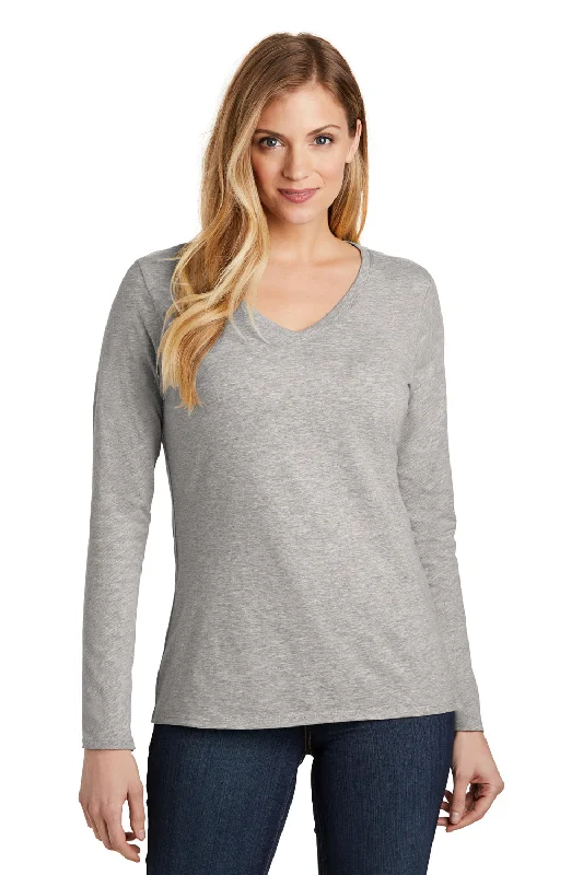 royal blue t-shirts -District Womens Very Important Long Sleeve V-Neck T-Shirts - Heather Light Grey