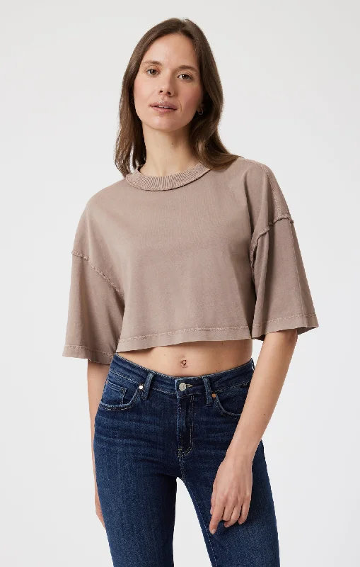 solid block t-shirts -DROP SHOULDER CROPPED T-SHIRT IN MOON ROCK