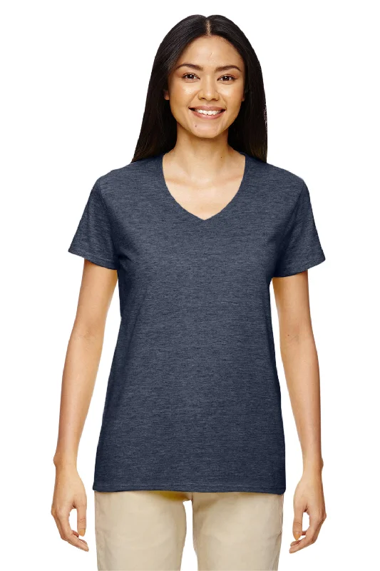 boat neck t-shirts -Gildan Womens Short Sleeve V-Neck T-Shirt - Heather Navy Blue