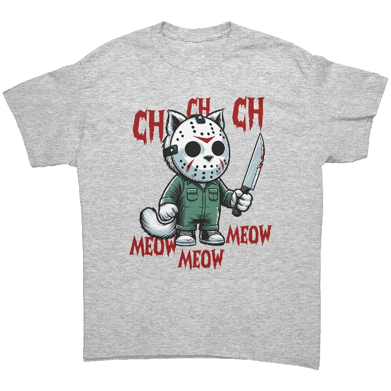 rugby style t-shirts -Halloween Cat Ch Ch Ch Jason Cat Unisex T-Shirt