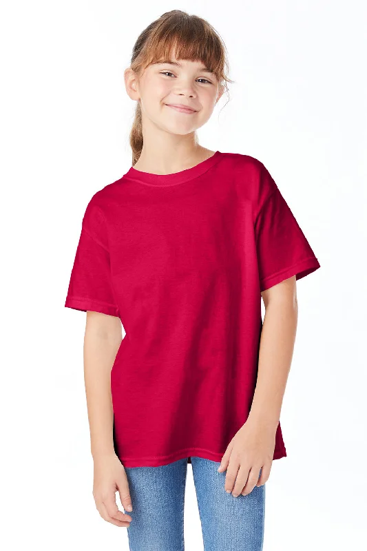 navy relaxed t-shirts -Hanes Youth ComfortSoft Short Sleeve Crewneck T-Shirt - Athletic Crimson Red