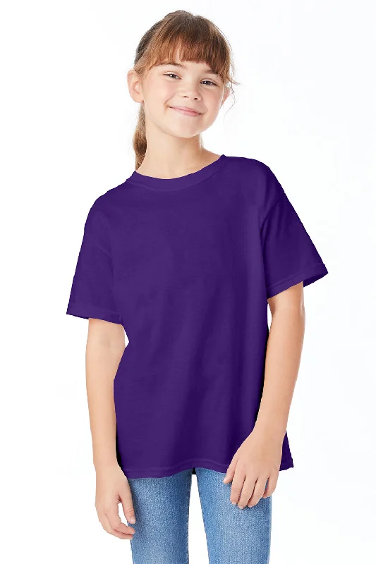 teen retro t-shirts -Hanes Youth ComfortSoft Short Sleeve Crewneck T-Shirt - Athletic Purple