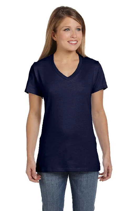 nickel bold t-shirts -Hanes Womens Nano-T Short Sleeve V-Neck T-Shirt - Navy Blue