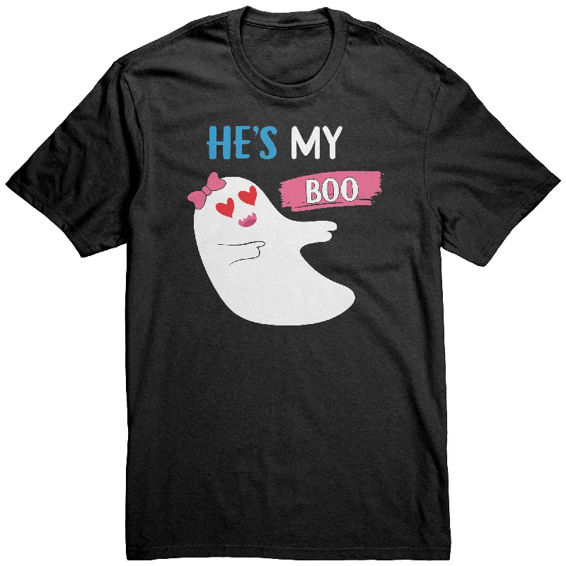 mango soft t-shirts -He's My BOO Ghost Halloween Unisex T-Shirt