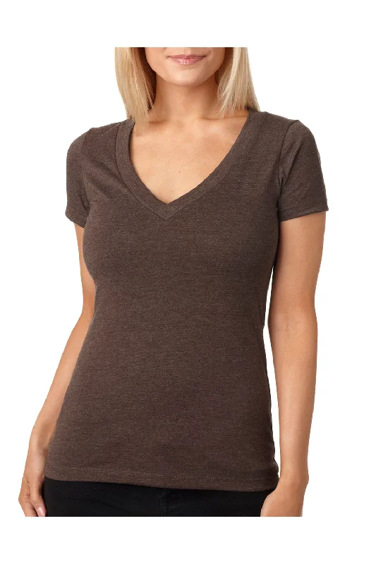 ruby soft t-shirts -Next Level Womens CVC Jersey Short Sleeve V-Neck T-Shirt - Espresso Brown - Closeout