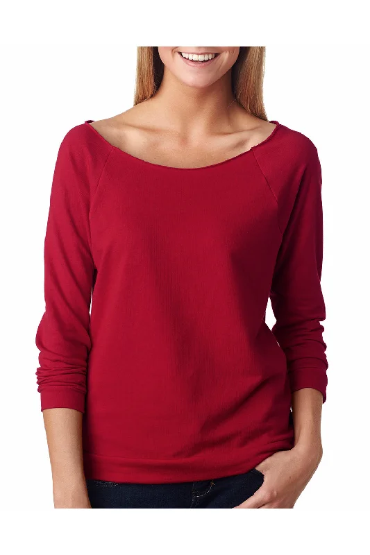 paprika soft t-shirts -Next Level Womens French Terry 3/4 Sleeve Wide Neck T-Shirt - Cardinal Red - Closeout