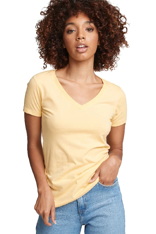 geometric pattern t-shirts -Next Level Womens Ideal Jersey Short Sleeve V-Neck T-Shirt - Banana Cream Yellow