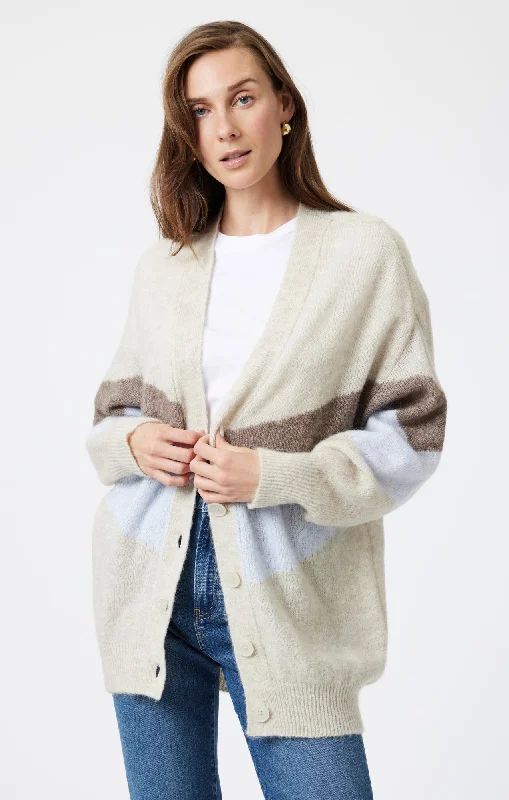 pine dusk t-shirts -OVERSIZED CARDIGAN IN TAUPE GREY STRIPE