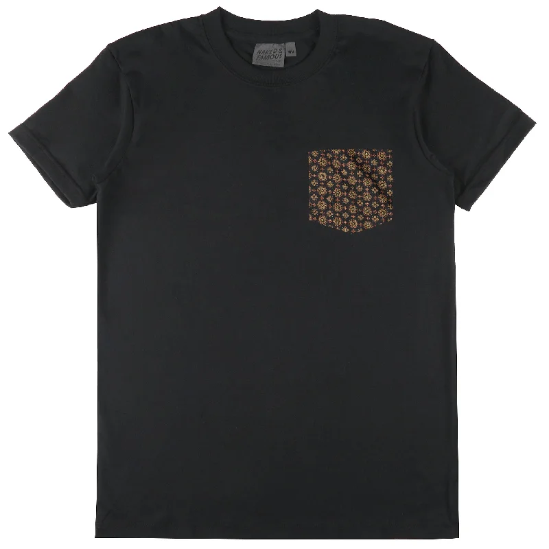 rugby style t-shirts -Pocket Tee - Black - Medallions Print