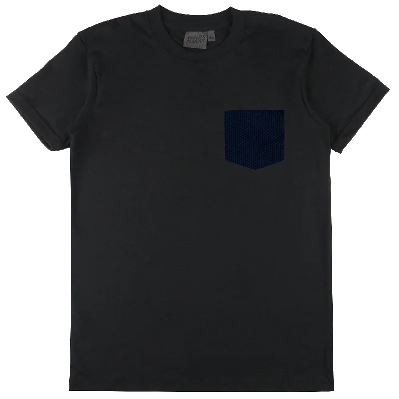 wine red t-shirts -Pocket Tee - Black - Sashiko Double Gauze