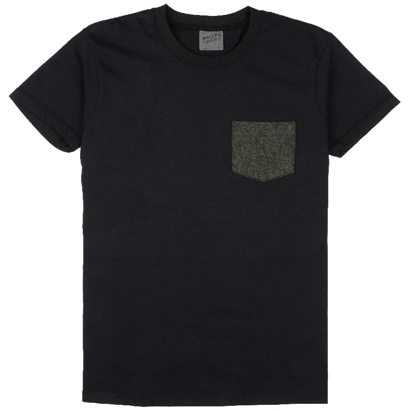 sporty cut t-shirts -Pocket Tee - Black - Triple Yarn Twist Brushed Flannel - Forest Green