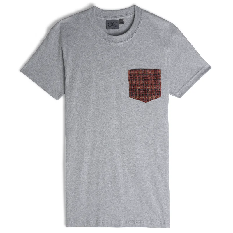 walnut retro t-shirts -Pocket Tee - Heather Grey - Brushed Vintage Flannel - Red