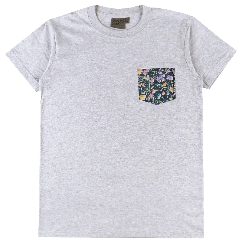 club bold t-shirts -Pocket Tee - Heather Grey - Floral Painting - Navy