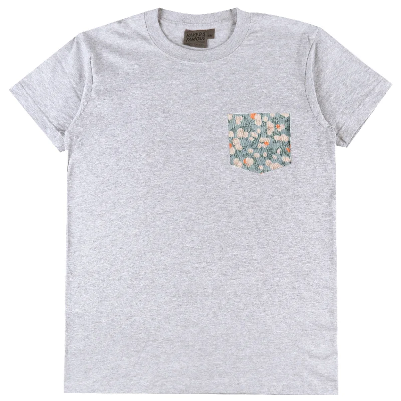 infant retro t-shirts -Pocket Tee - Heather Grey - Fruit Print - Cyan