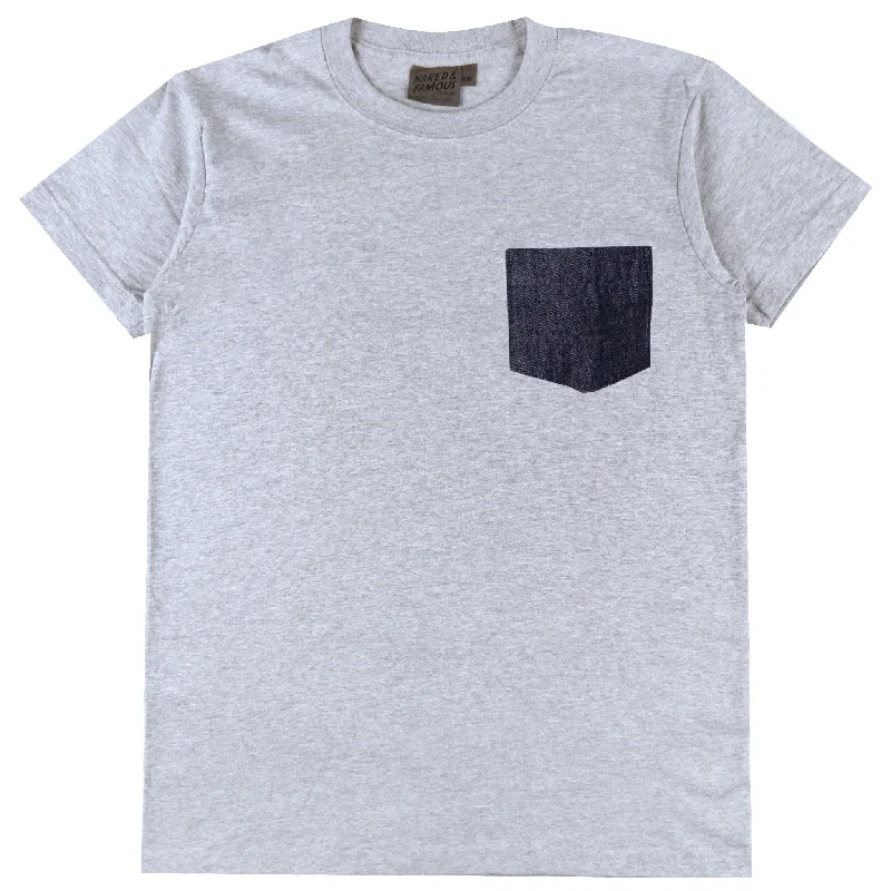 maxi length t-shirts -Pocket Tee - Heather Grey + Slub Nep Rinsed Denim