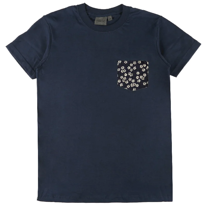 citron green t-shirts -Pocket Tee - Navy - Kimono Flowers