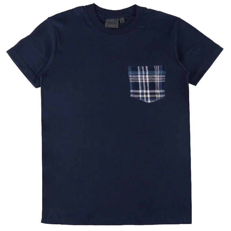 scarlet red t-shirts -Pocket Tee - Navy + Triple Yarn Twill Check Brush - Navy