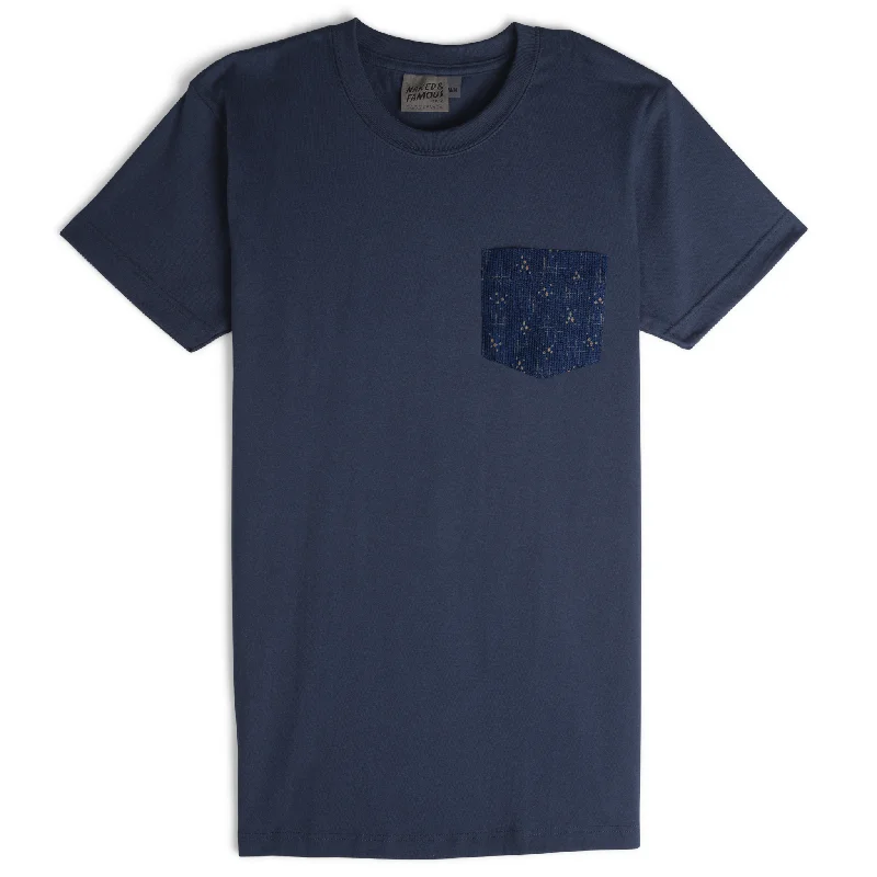 curved hem t-shirts -Pocket Tee - Navy + Mid-Century Pique