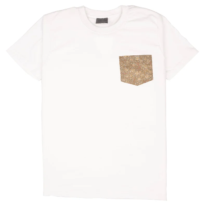 pair retro t-shirts -Pocket Tee - White - Bell Flowers - Cinnamon