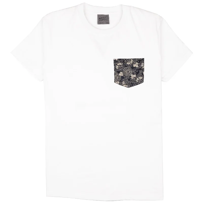 glow-in-dark t-shirts -Pocket Tee - White - Kimono Floral