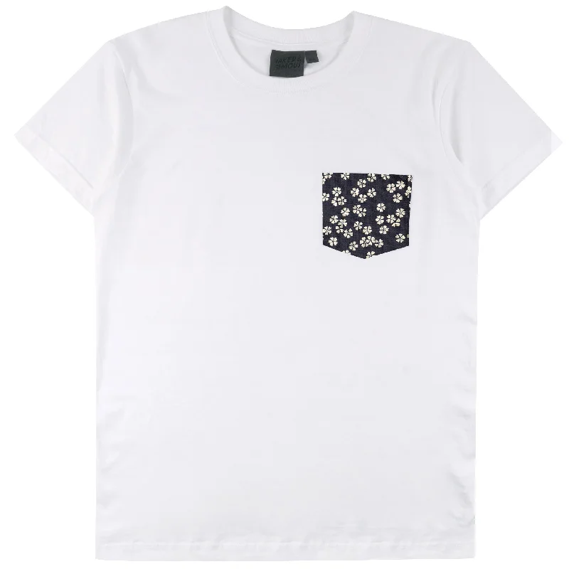 cocoa retro t-shirts -Pocket Tee - White - Kimono Flowers