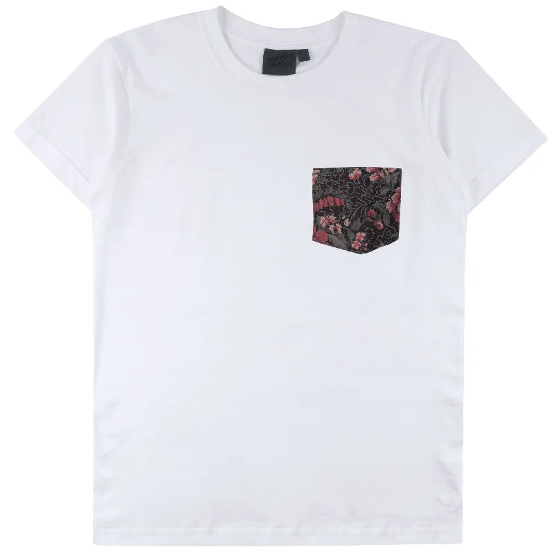 flare soft t-shirts -Pocket Tee - White + Muted Flowers Organic