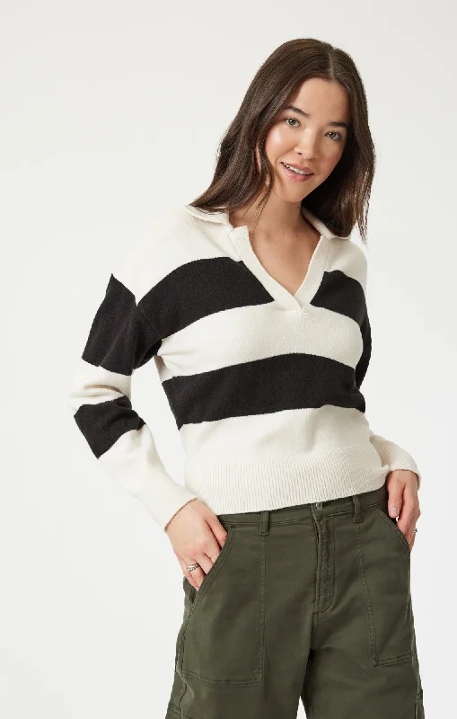 petite retro t-shirts -POLO PULLOVER SWEATER IN BLACK