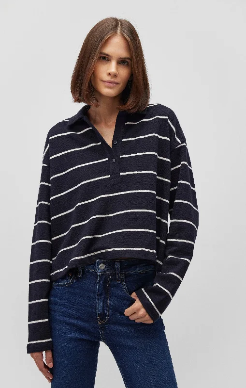 pleated sleeve t-shirts -POLO SWEATER IN ANTIQUE WHITE STRIPE