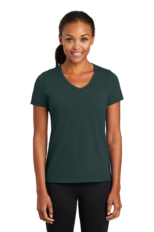 cyan workout t-shirts -Port & Company Womens Dry Zone Performance Moisture Wicking Short Sleeve V-Neck T-Shirt - Dark Green