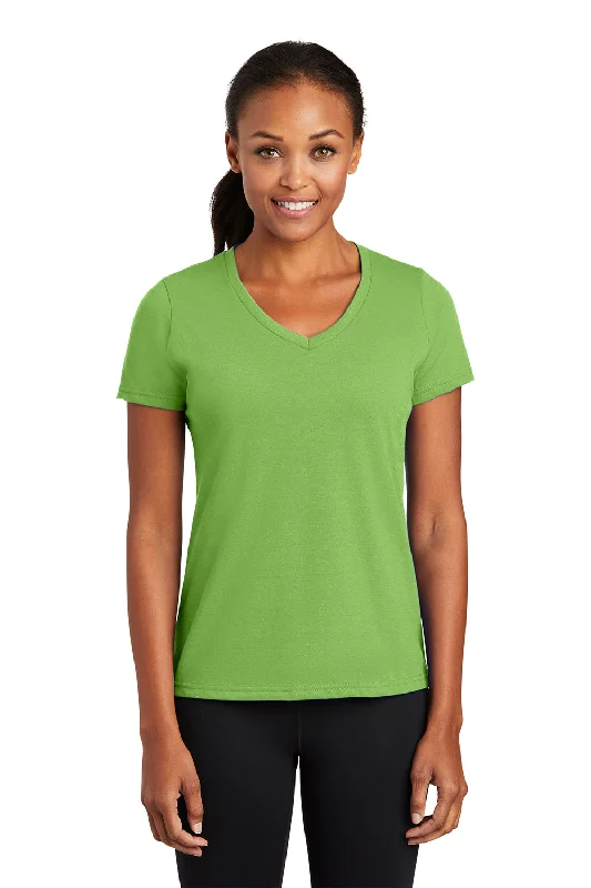 breezy beach t-shirts -Port & Company Womens Dry Zone Performance Moisture Wicking Short Sleeve V-Neck T-Shirt - Lime Green