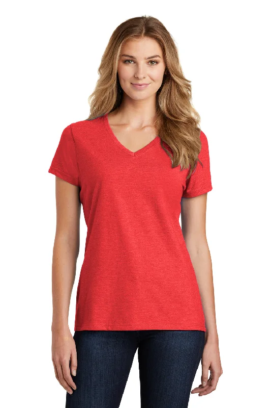 flared cuff t-shirts -Port & Company Womens Fan Favorite Short Sleeve V-Neck T-Shirt - Heather Bright Red