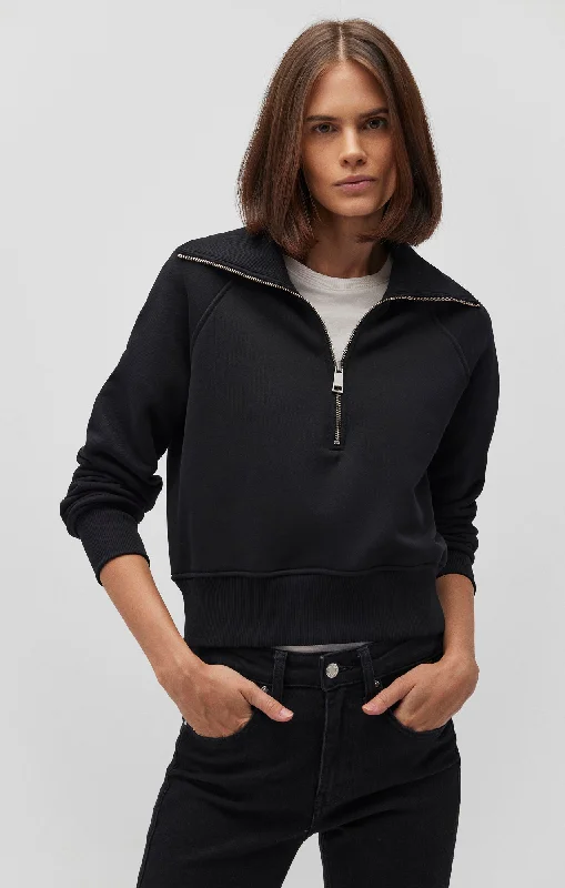 notched neck t-shirts -QUARTER ZIP SWEATSHIRT IN BLACK