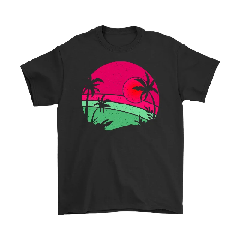 taupe casual t-shirts -Retro PALM TREES and SUNSET Men's and Women's T-Shirt