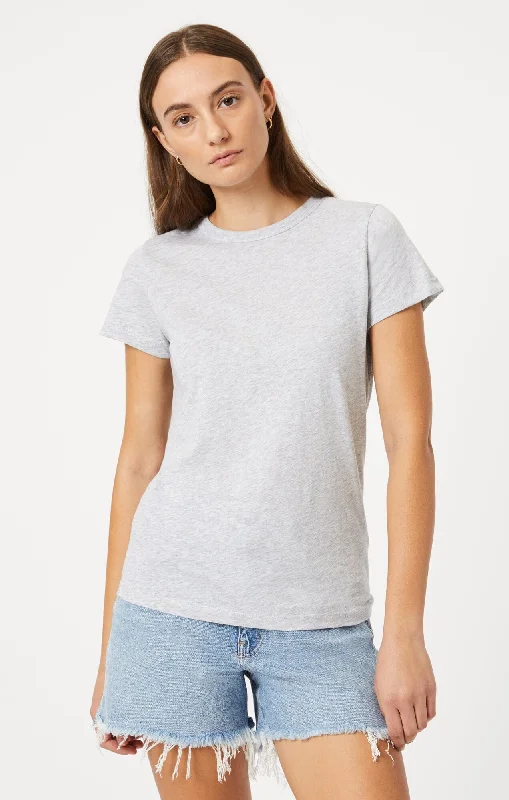 easy drape t-shirts -SLIM CREW NECK T-SHIRT IN SNOW GREY MELANGE