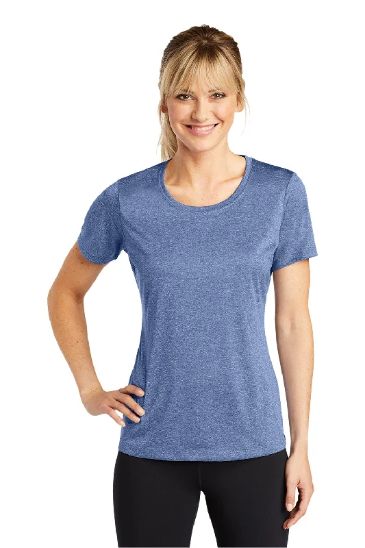 ocean blue t-shirts -Sport-Tek Womens Contender Heather Moisture Wicking Short Sleeve Crewneck T-Shirt - Heather True Navy Blue